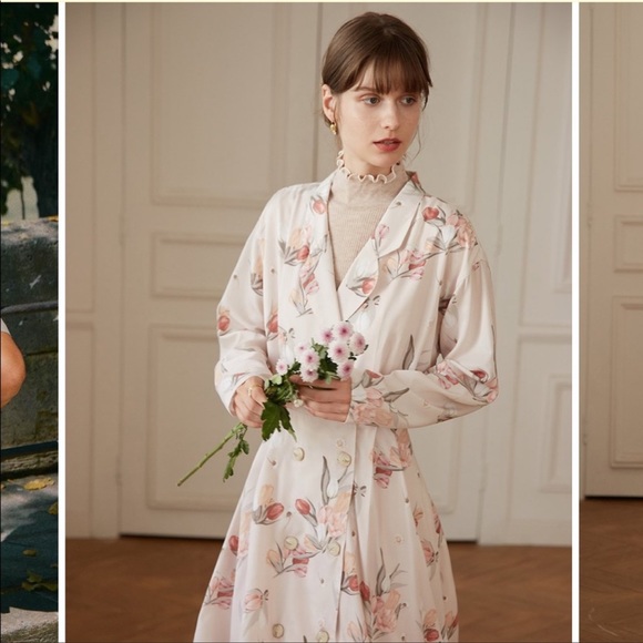 Simple Retro Giselle Tulip floral print midi Dress sz large L - Picture 5 of 13